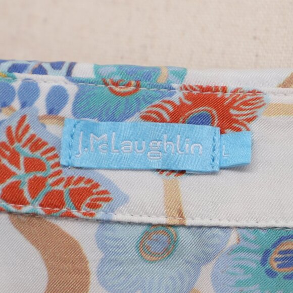 J. MCLAUGHLIN Silk Blend Lois Shirt Exotic Floral Elephant Sucre Blossom Size L - Picture 5 of 6